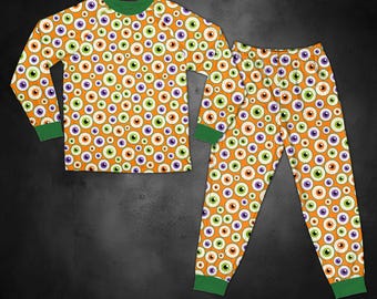 Eyeball Halloween Pajamas, Spooky Family Matching PJs, Creepy Long Sleeve Sleepwear, Monster Eye Loungewear for Kids and Adults, Gothic PJ
