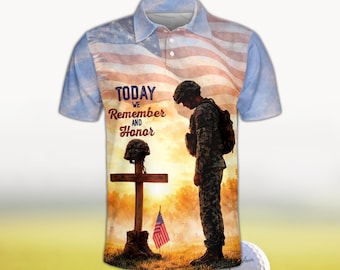 Polo del Día de los Caídos, Camisa de golf con la bandera estadounidense patriótica, Regalo para veteranos hoy en día, Polo de homenaje militar para hombre