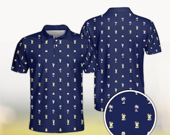 Tropisches Poloshirt für Männer und Frauen, Palmen-Sommer-Strandshirt, Cocktailmuster-Golf-Polo, Hawaii-Urlaubs-Outfit, Unisex-Oberteil