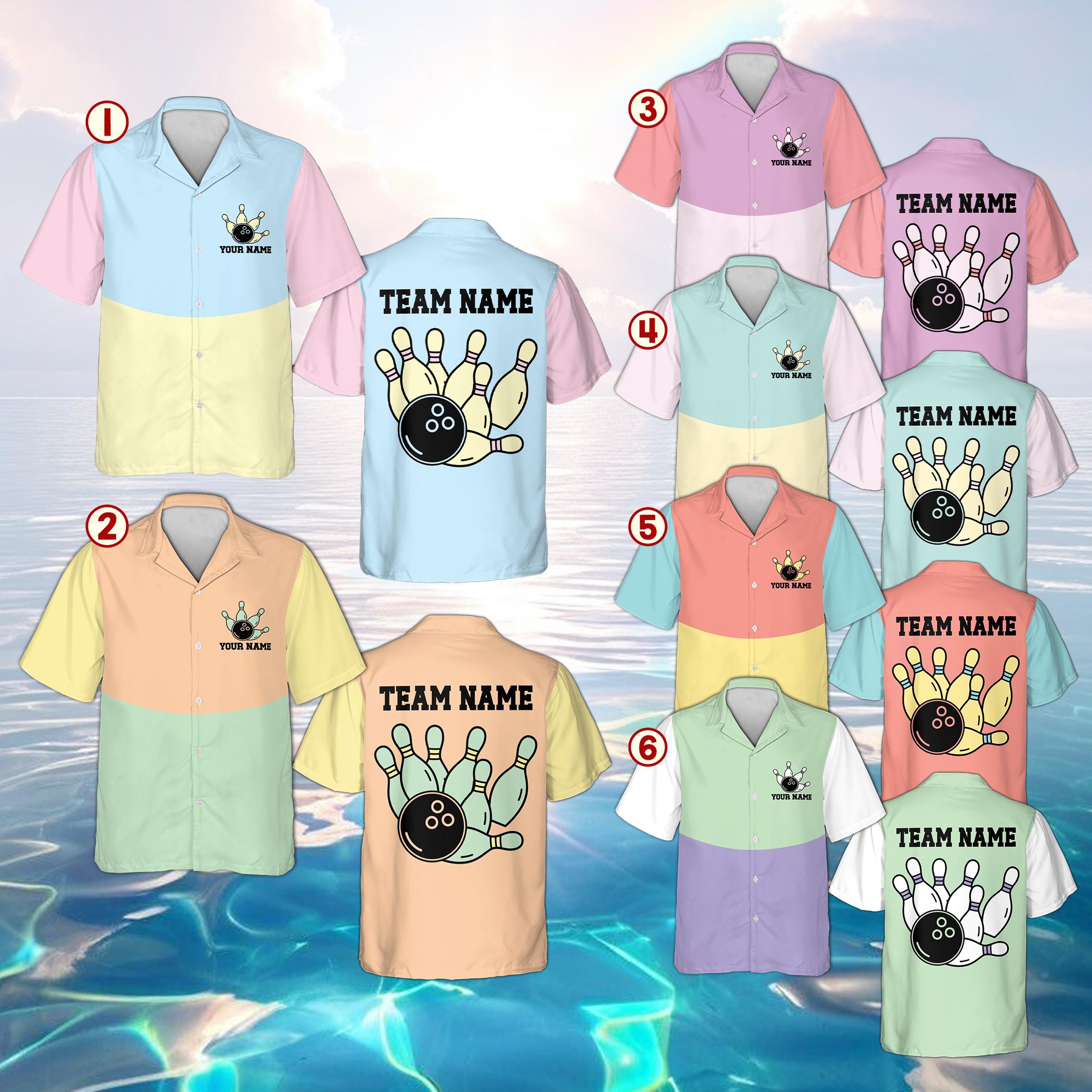 Discover Customized Pastel Bowling Hawaiian Shirt, Atomic Teal Hawaiian Shirt, Mid Century Modern Starburst 50s Style, Bowler League Gift Men Idea