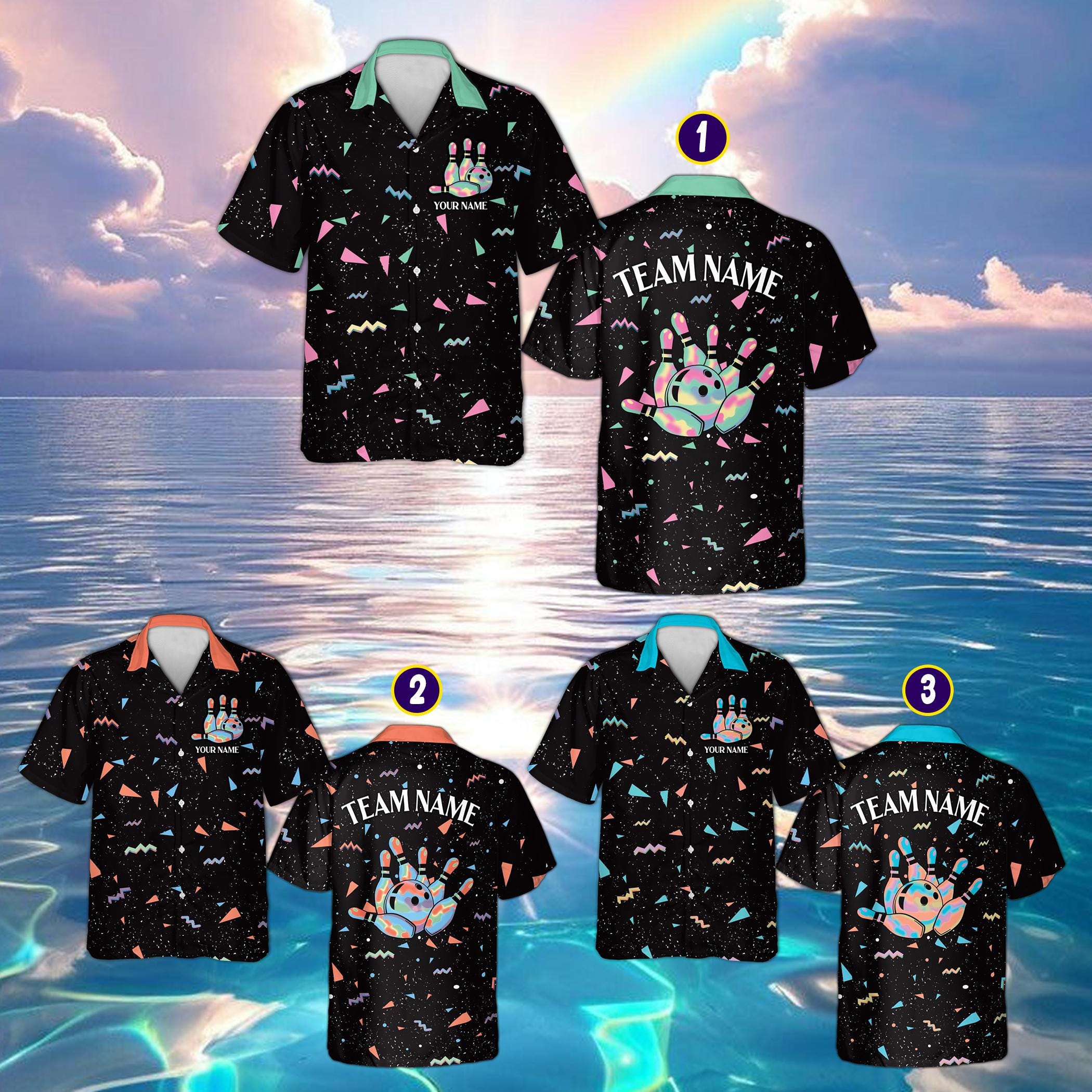 Discover Custom 90s Aesthetic Bowling Shirt, Retro 80s Geometric Gradient Hawaiian Shirt, Vintage Bowler League Uniform Gift