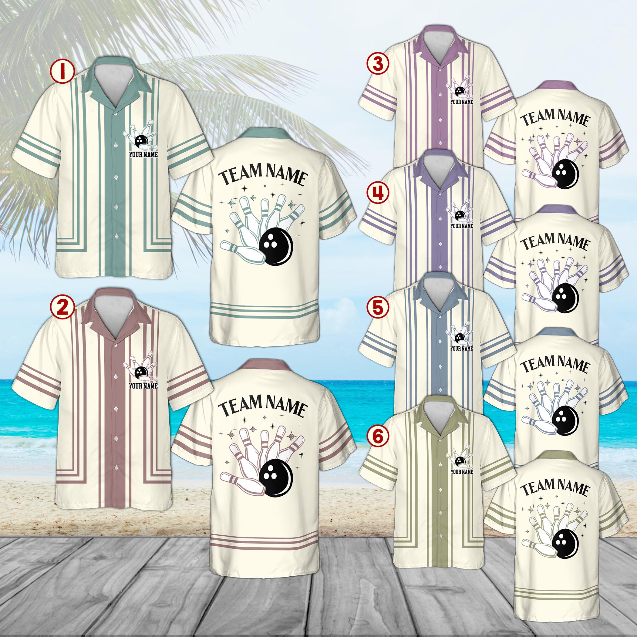 Discover Custom Name Bowling Hawaiian Shirt, Retro 1950s Vintage Style Button Up, Bowling League Uniform, Men Women Bowler Gift Idea