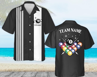 Personalized Billiards Shirt Custom Name, 8 Ball Pool Player Hawaiian Shirt Men, Retro Vintage Style Button Down, Billiards  Shirt Gift Team