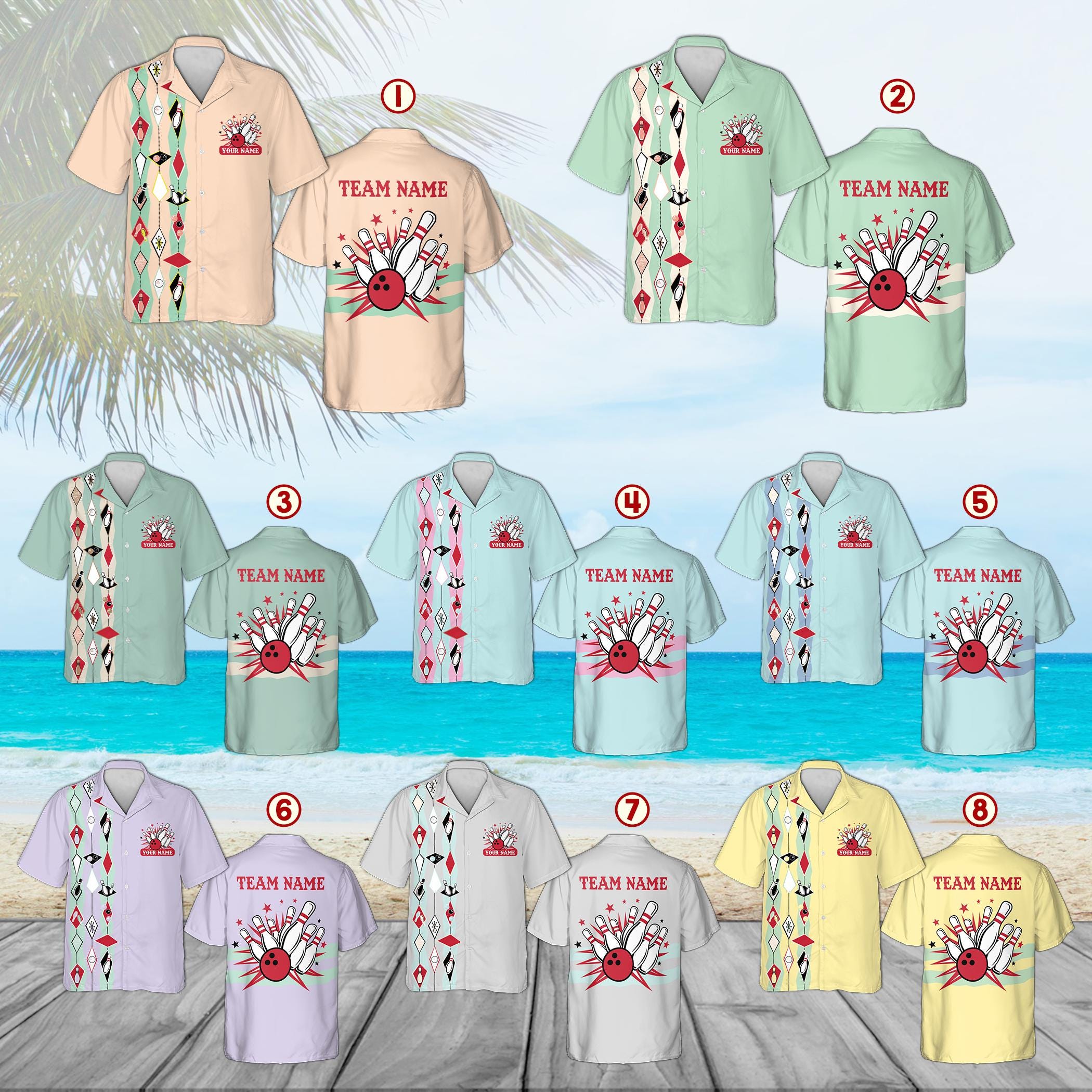 Discover Custom Name Bowling Hawaiian Shirt, Retro 1950s Vintage Style Button Up, Bowling League Uniform, Men Women Bowler Gift Idea