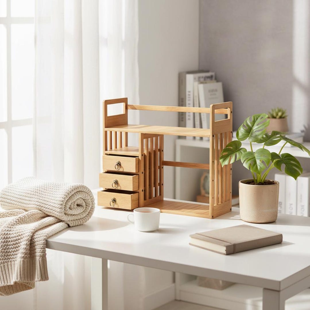 Wood Desktop Organizer Shelf With Drawers - Etsy