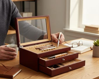 Pen Display Box – Beech Wood Stackable Tray, Handcrafted Wooden