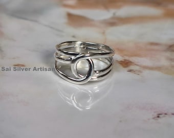 Handmade Sterling Silver Interlocking Ring, Open Wrap Band