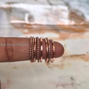 Conjunto de anéis empilháveis em cobre puro de 8 tons, aliança lisa trançada, joias femininas