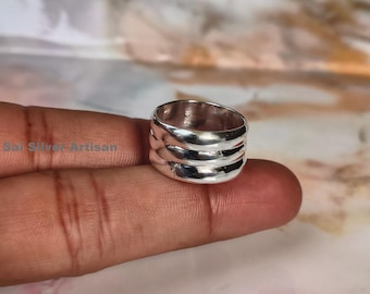 Sterling Silver Triple Layer Statement Ring, Minimalist Chunky Band