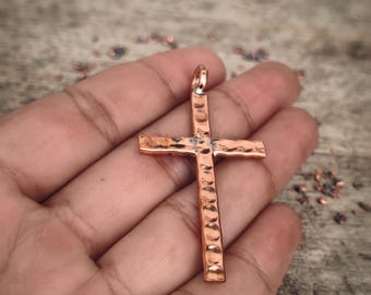 Handmade Hammered Copper Cross Pendant, Rustic Metal Cross Necklace, Christian Faith Pendant, Unisex Daily Wear Jewelry, Minimalist Pendant