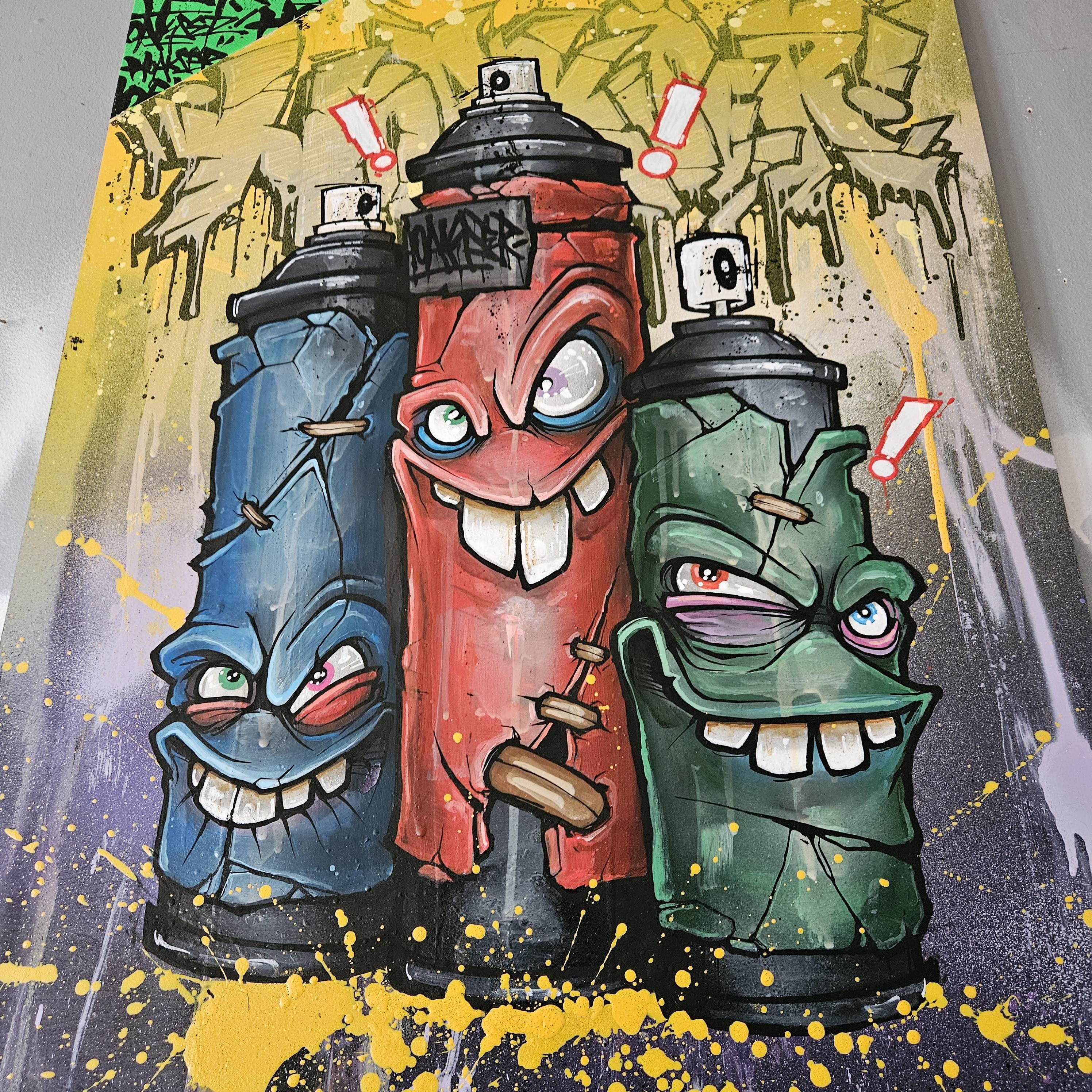 Graffiti Spray Cans by Hoakser Original Painting A1 Size Wood