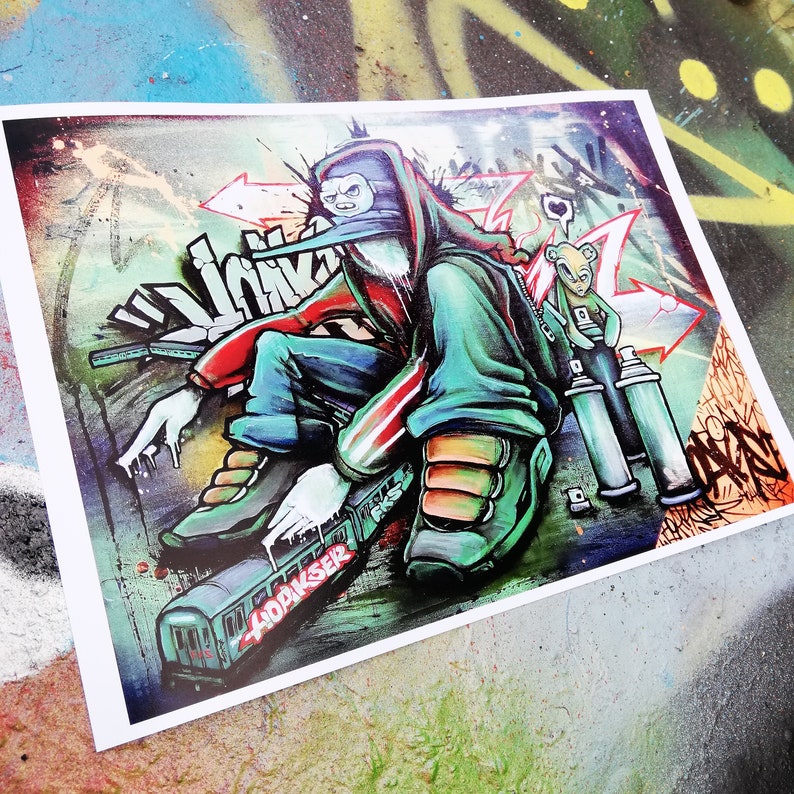 Green Light A4 print by Hoakser graffiti art canvas painting Etsy