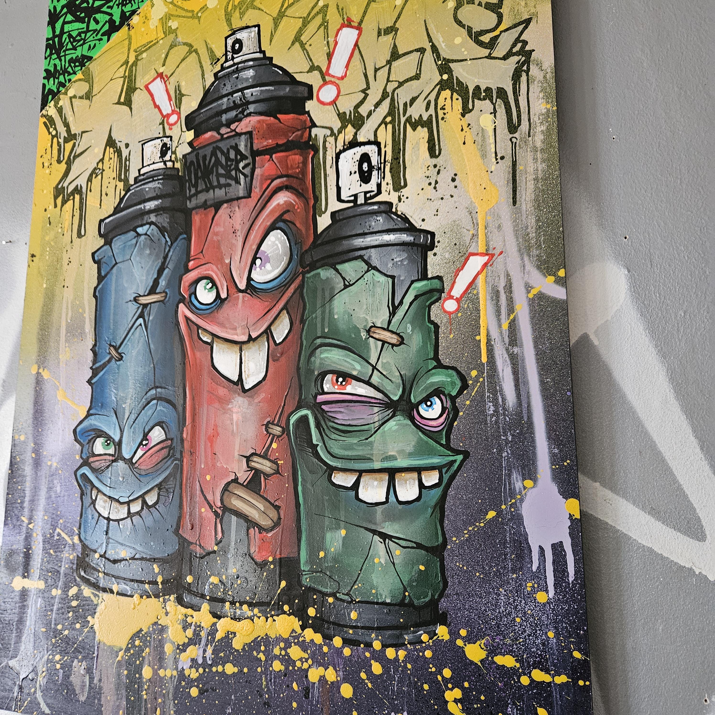 Graffiti Spray Cans by Hoakser Original Painting A1 Size Wood