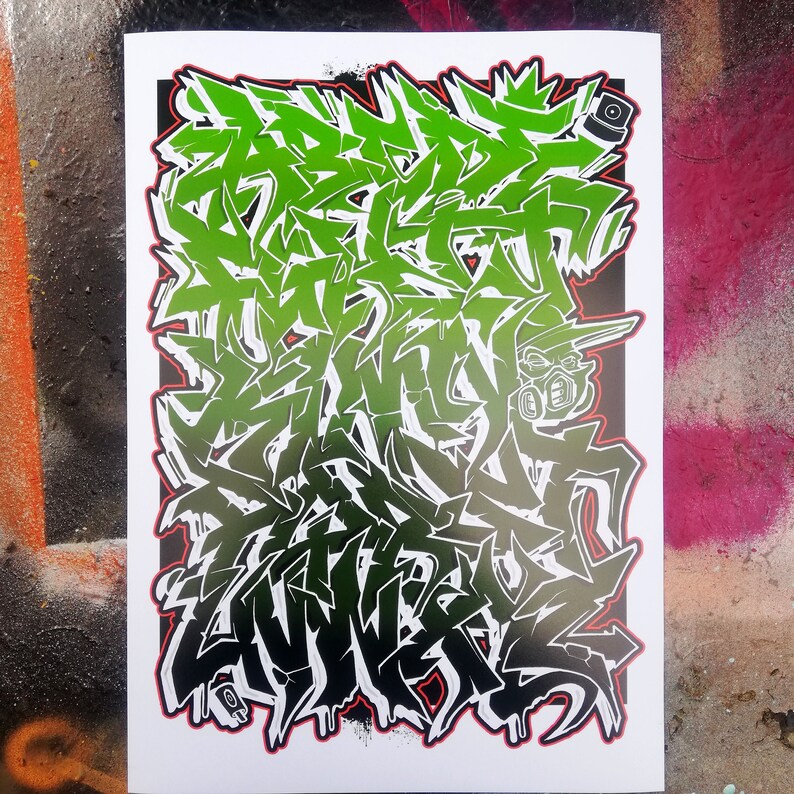 graffiti alphabet a4 poster print by hoakser etsy
