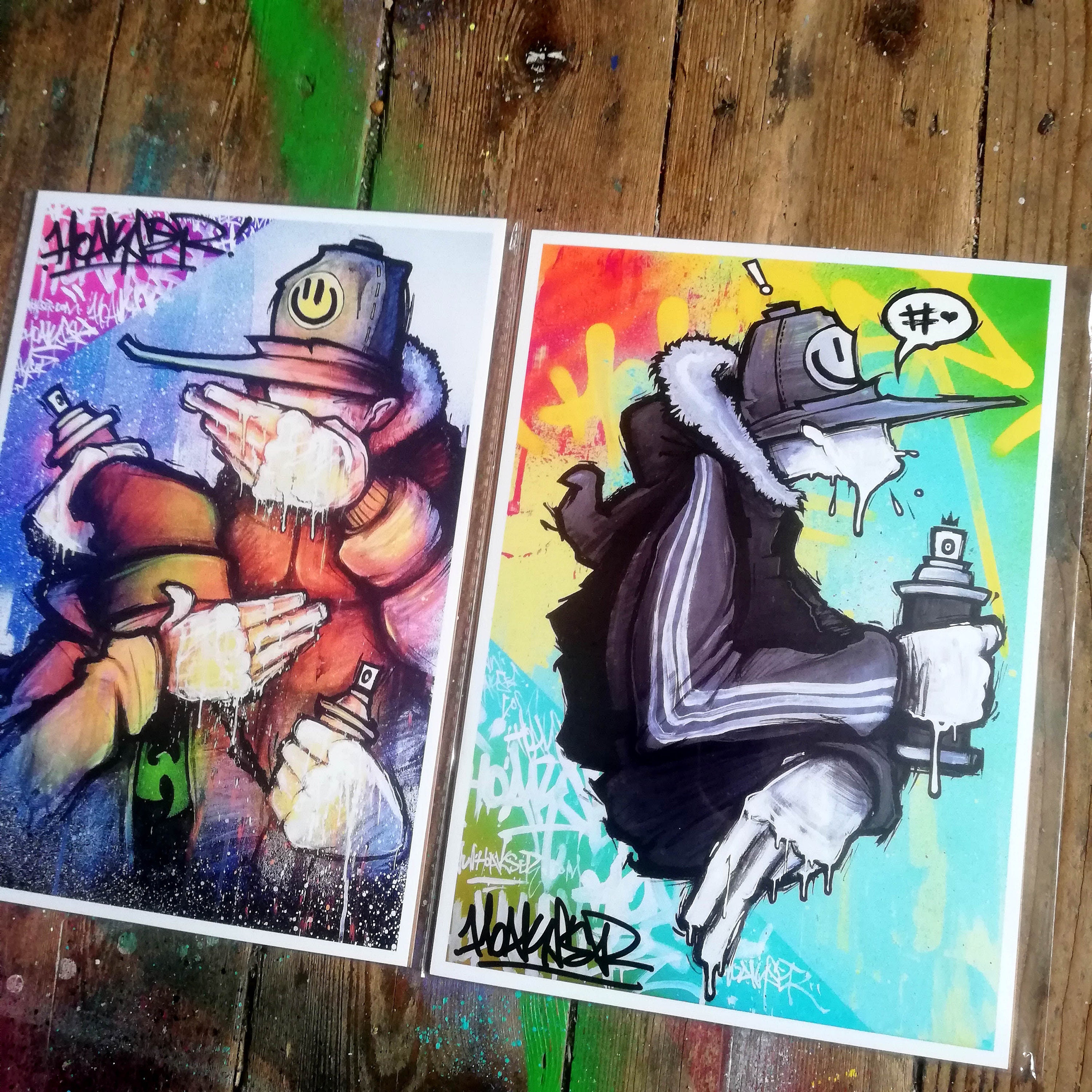 Drippy Face Graffiti A4 Green Print Set Paintings by Hoakser