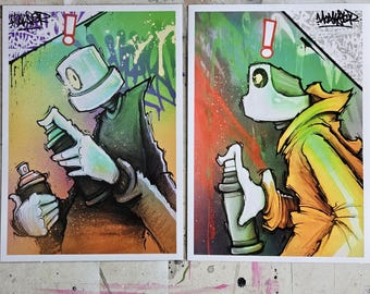 Graffiti Character Print Set Spray Paint Street Art signed