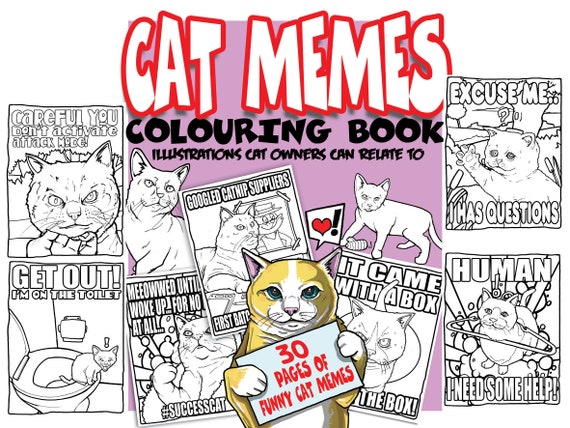 Funny Cat Colouring Book 30 Illustrated Pages of Cat Memes - Etsy UK