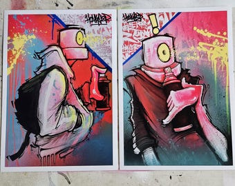 Graffiti Character Print Set Spray Paint Street Art signed