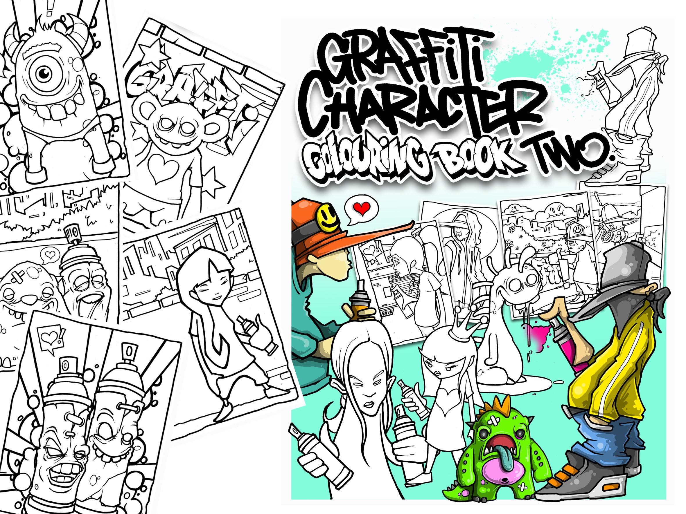 Graffiti Character Colouring Book 30 page cartoon coloring | Etsy