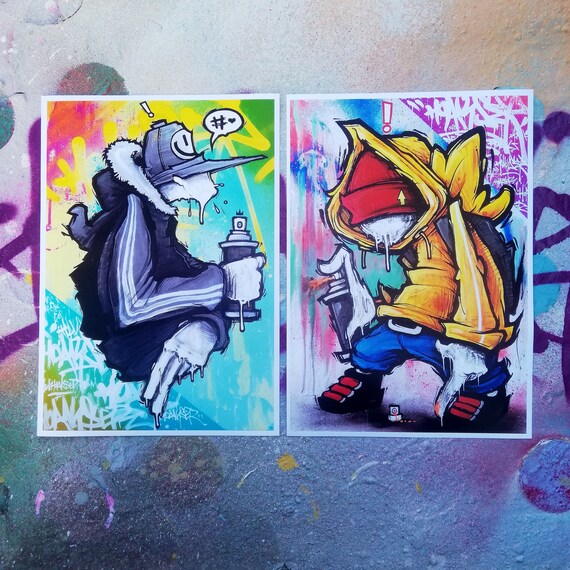 Drippy Faced Pack 1 Graffiti Character Prints Etsy