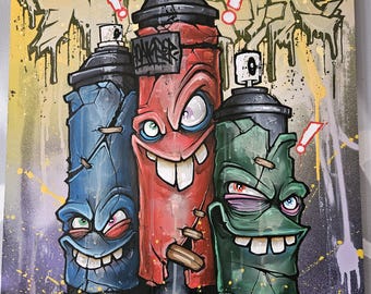 Graffiti Spray Cans by Hoakser Original Painting A1 Size Wood
