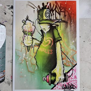 Ice Cream Walls Graffiti Character Painting A4 Print by Hoakser