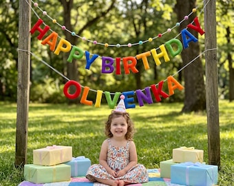Personalized Name Fabric Garland, Plush Stuffed Letter Banner, Rainbow Birthday Backdrop, Colorful Nursery Sign