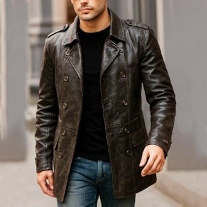 Vintage Leather Pea Coat - Etsy
