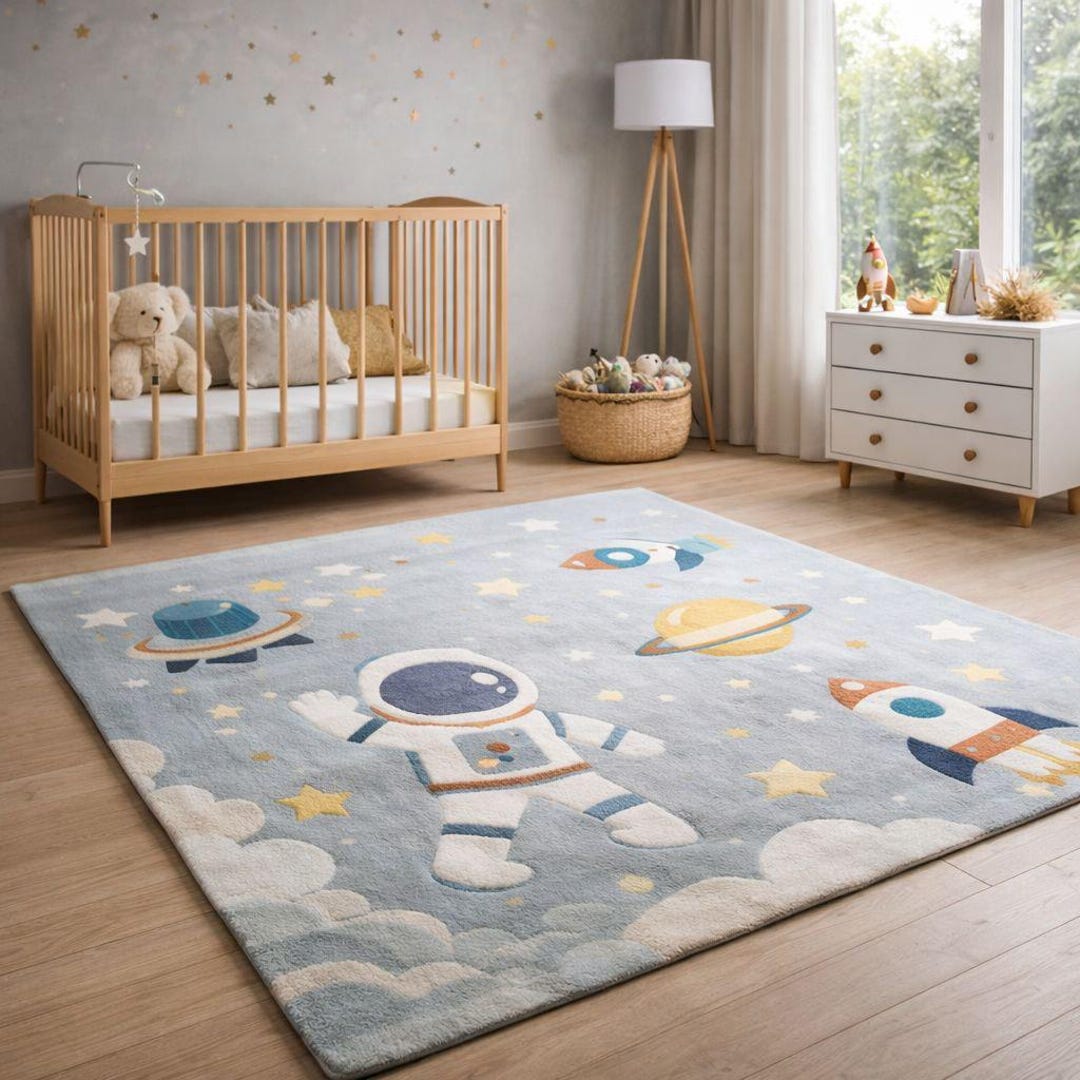Space Nursery Rug, Astronaut Kids Rug, Rocket Ship Area Rug, Planet ...