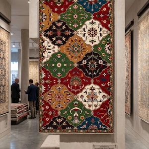 Dywan perski z wełny tkany ręcznie, dywan boho z kwiatowym patchworkiem