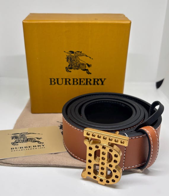Luxury Brown Leather Belt With Gold Studded Initial Buckle  display picture 1
