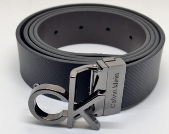 Men’s Grey Textured Leather Belt with Silver Letter Buckle