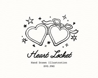 Clip art de medallón de corazón dibujado a mano, ilustración de medallón, garabato de boda caprichoso SVG PNG, descarga digital