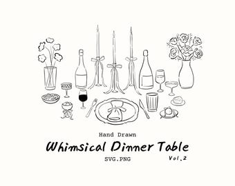 Hand Drawn Wedding Table Clipart, Whimsical Dinner Illustration, Dinner Party Invitation (PNG, SVG)