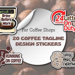 Coffee Shop Design Stickers | 20 Tagline Icons (Digital Download)