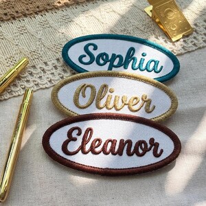 Toppa con nome ricamata personalizzata, targhetta ovale e rettangolare termoadesiva, toppa per uniforme in stile retrò, distintivo personalizzato