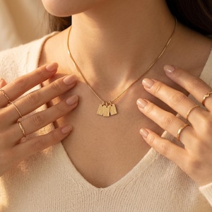 Initial Tag Charm Necklace • Custom Letter Plate • 14K Gold Stainless Steel • Anniversary Gift for Her • Keepsake