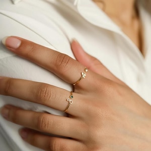 Custom Initial Ring • Adjustable Birthstone Ring • Letter Ring • Gemstone Jewelery  • Birthday Gift • Mothers Ring • Bridesmaid Gift