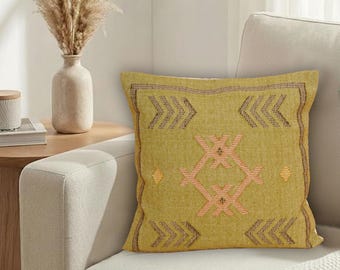 Handwoven Sabra Cactus Pillow Cover: Boho Cushion, Bohemian Sofa Pillowcases