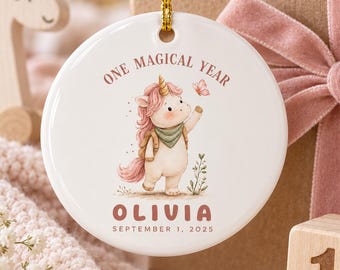 Personalized Baby’s First Birthday Ceramic Ornament 2026 – Unicorn Keepsake