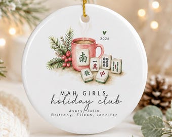 Mah Girls Holiday Club - Custom Mahjong Ornament, Watercolor Tiles, Mah Jongg Keepsake,  Girl Group Presents