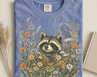 Vintage Raccoon Wildflower Shirt, Personalized Nature Animal Tee, Cottagecore Forest Shirt, Floral Woodland Raccoon, Nature Lover Gift
