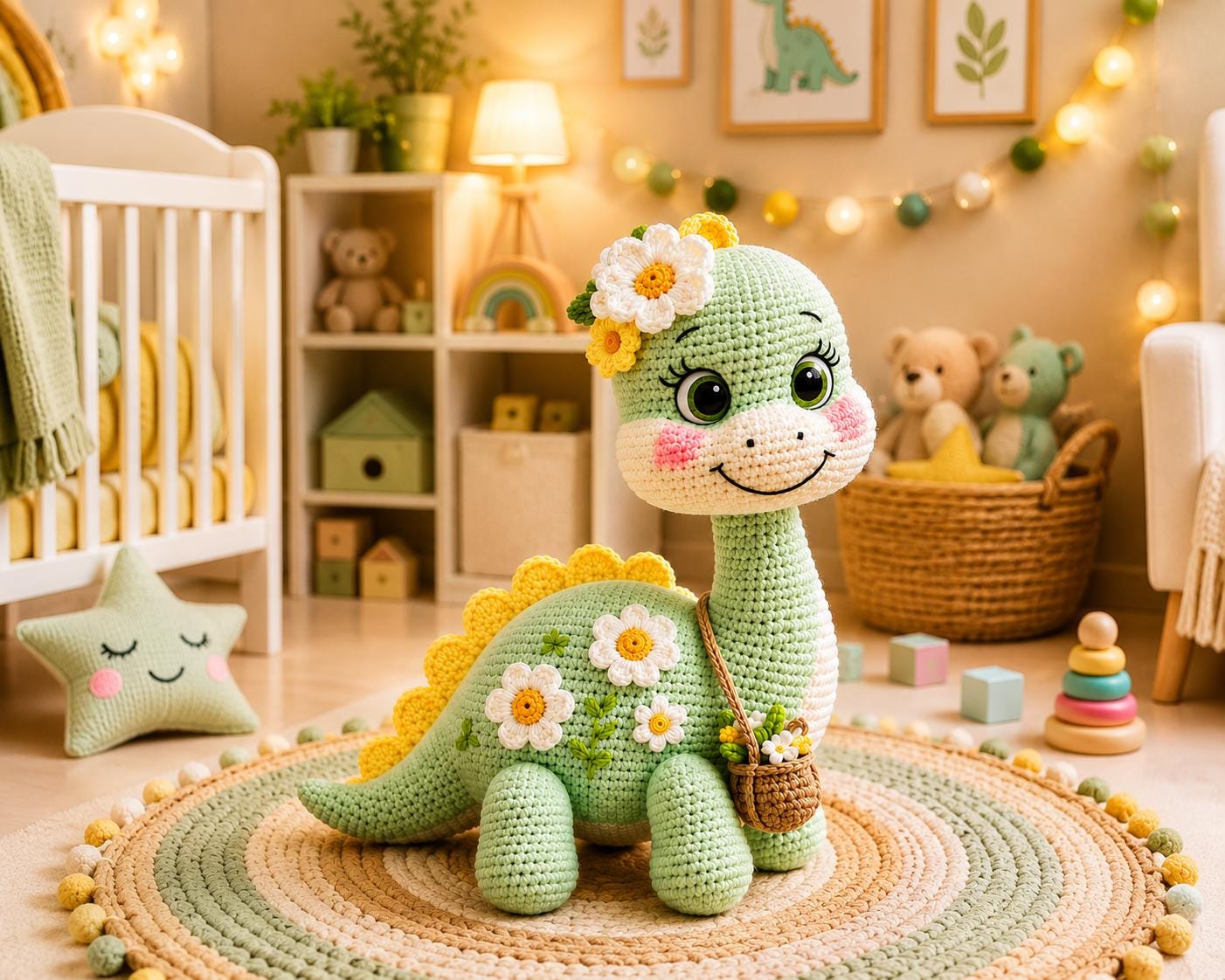 30 Brontosaurus Crochet Patterns for Cute Dino Gifts, Nursery Decor, and Plushies 8 Flower Brontosaurus Crochet Pattern PDF, Amigurumi Dino Plush Tutorial
