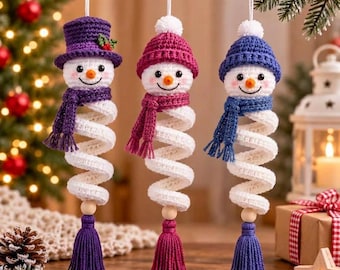 Snögubbevirkmönster PDF, Spiraldekoration Amigurumi-mönster, Julsnögubbevirkning, Glittrande snögubbehängande dekoration