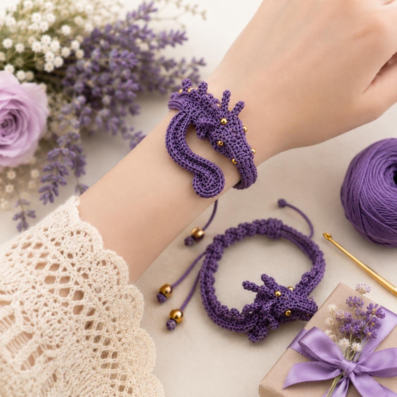 Crochet Dragon Bracelet Pattern, Amigurumi Charm Jewelry, Adjustable Macrame (PDF Pattern) image 5