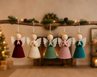 Virkat ängelmönster PDF, juldekorationer för nybörjare, amigurumi-bilhänge, gör-det-själv-nyckelring