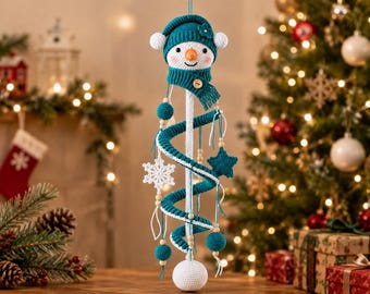 Nyckfull snögubbe virkmönster PDF | Spiralhängande dekoration Amigurumi | Julvinterdekoration DIY-mönster