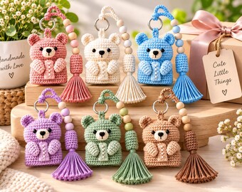 Virkad Björn Nyckelring Mönster Mini Nallebjörn Nyckelring Mönster Amigurumi Björn Söt Björn Plysch Barnrumsdekor Babyshower Gåva Virkhandledning