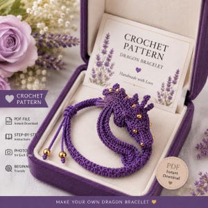 Crochet Dragon Bracelet Pattern, Amigurumi Charm Jewelry, Adjustable Macrame (PDF Pattern) image 4