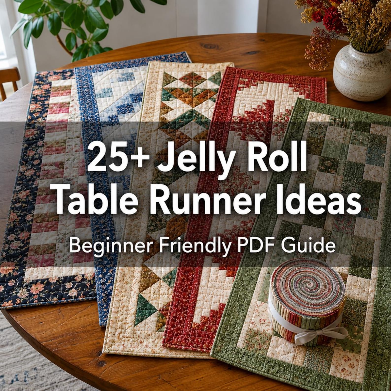 25+ Jelly Roll Table Runner Ideas – Beginner Quilting PDF Guide (strip ...